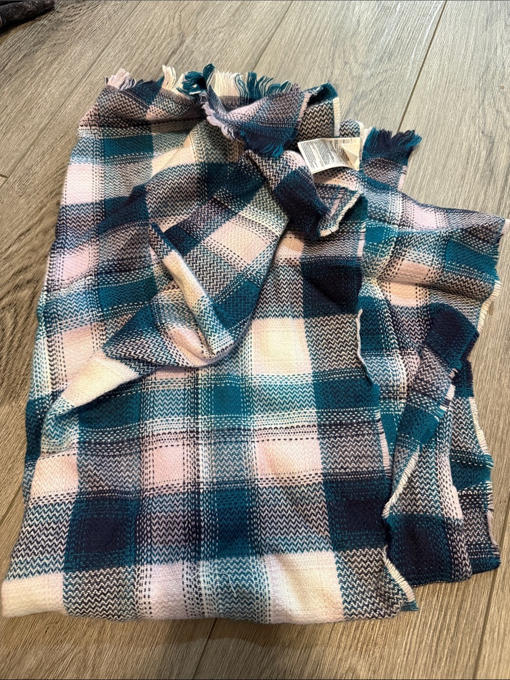 GAP Plaid Fringe Scarf - Teal & Pink
